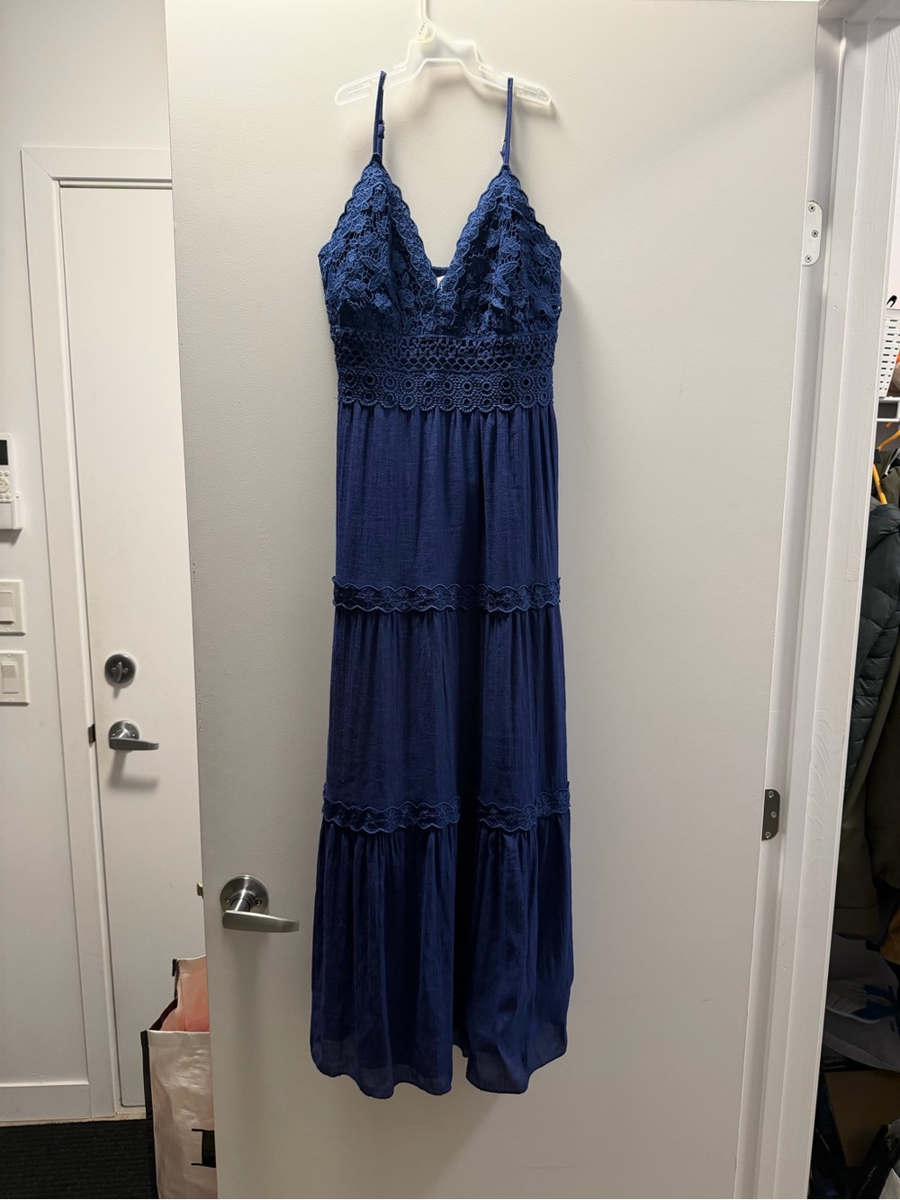 Rebellion Navy Blue Lace Tiered Maxi Dress